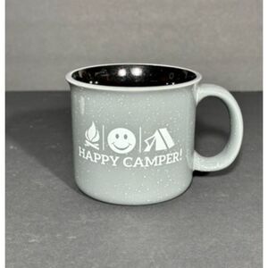 Happy Camper Coffee Mug Gray Speckled Ceramic Campfire Tent Camping Cup